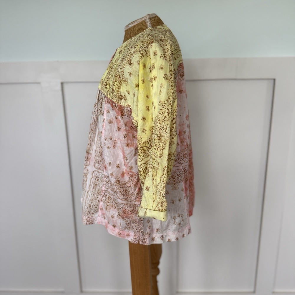 Anthropologie Pilcro The Tavi Blouse Top XS Patchwork Button Cotton Oversized - Picture 3 of 7